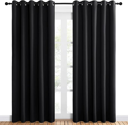 NICETOWN Blackout Draperies Window Curtain Panels, Autumn/Winter Thermal Insulated Solid Grommet Blackout Curtains/Drapes for Cafe (Set of 2, 60 inches by 84 inches, Black)
