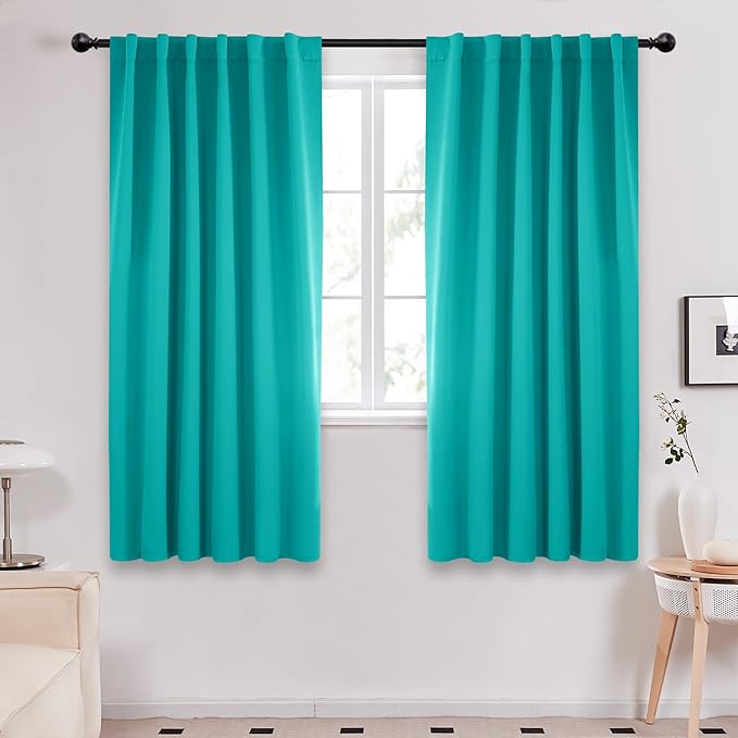 Deconovo Blackout Curtains, Thermal Insulated, W52 x L63 2 Panels, Back Tab, Machine Washable, Room-Darkening Drapes for Bedroom/Living Room Turquoise