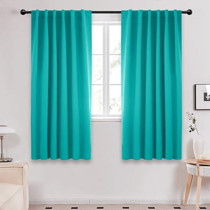 Deconovo Blackout Curtains, Thermal Insulated, W52 x L63 2 Panels, Back Tab, Machine Washable, Room-Darkening Drapes for Bedroom/Living Room Turquoise
