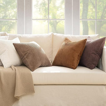 MIULEE Boho Farmhouse Throw Pillow Covers 20x20 Inch Set of 4 Rustic Mordern Neutral Cushion Covers Soft Corduroy Nordic Home Decor for Couch Bed Sofa Living Room Brown