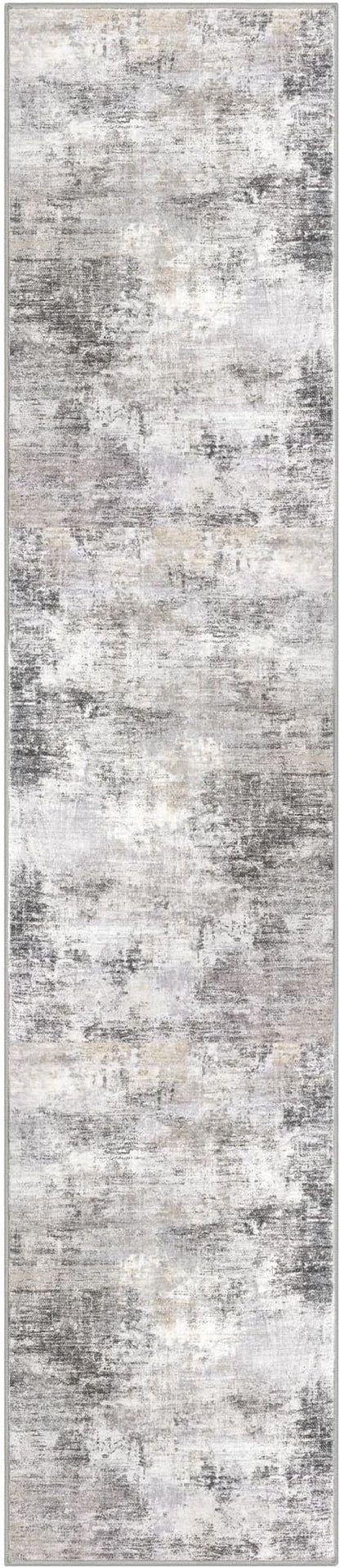 IOHOUZE Abstract Runner Rug 3x14 Ft Washable Runners for Hallways, Non Slip Kitchen Runner Printed Faux Wool Entryway Runner Indoor, Modern Abstract Floor Carpet for Hall Stair, Grey Beige