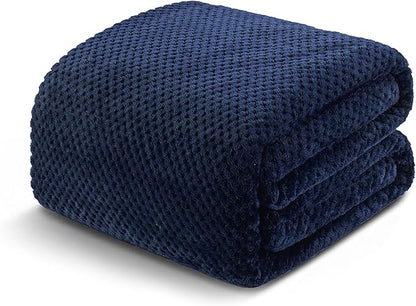 Exclusivo Mezcla Fleece Bed Blanket King Size, Super Soft and Warm Blankets for Couch, Sofa and Bed Waffle Textured, Cozy, Fuzzy and Lightweight (Navy Blue, 90x104 Inches)