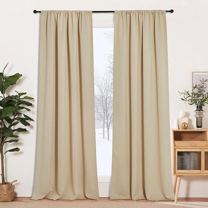 RYB HOME Curtains for Bedroom 102 inches Long, Privacy Thermal Insultaed Sunlignt Heat Blocking Drapes for Sliding Patio Door, Width 42 by Length 102, Biscotti Beige, 2 Panels Set