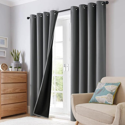 SimpleHome 100% Blackout Curtains for Bedroom,Thermal Insulated Grommet Window Drapes Room Darkening Grey Curtains for Living Room with Black Back,52 x 96 Inch,2 Panels