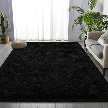 Large Shag Area Rugs 9 x 12, Plush Fuzzy Rugs for Living Room, Ultra Soft Fluffy Furry Rug for Bedroom, Indoor Carpet Nursery Rugs for Kids Room Home Decor, Black