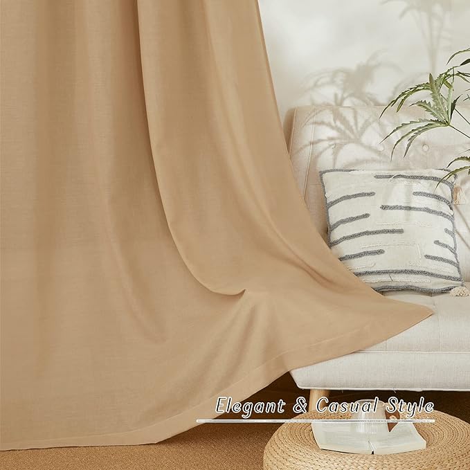 NICETOWN Linen Flax Semi Sheer Curtains 72" Length, Grommet Top Bedroom Window Treatments Privacy with Light Filtering Vertical Drapes for Loft/Bedroom, Burlap, W55 x L72, 2 Panels