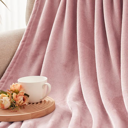 Exclusivo Mezcla Fleece Blankets Queen Size for Bed, Super Soft and Warm, All Season, Cozy, Plush, Lightweight, 90x90 Inches, Dusty Pink