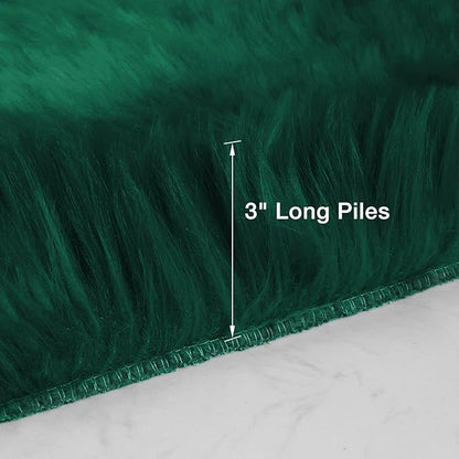 duduta Emerald Green Faux Sheepskin Round Rug 4x4 ft, Fluffy Shag Fur Bedroom Nursery Kids Playroom Circle Rug Dorm Decor Non Slip Washable