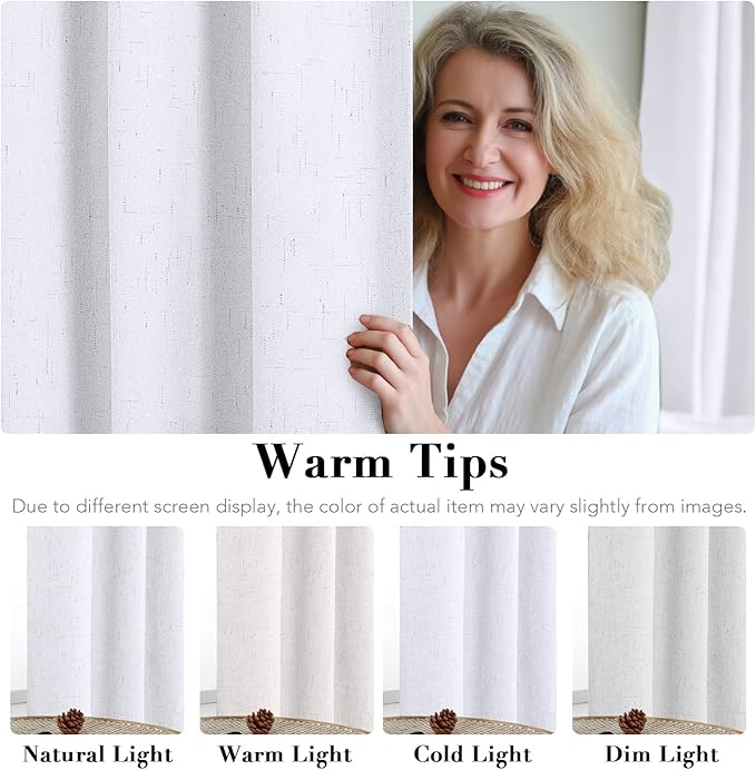 H.VERSAILTEX White Linen Blackout Curtains Durable Thick Textured Linen Look 100% Blackout Patio Door Curtain Anti Rust Grommet Extra Wide Sliding Door Curtain Panel, W100 x L96 inch- Bright White