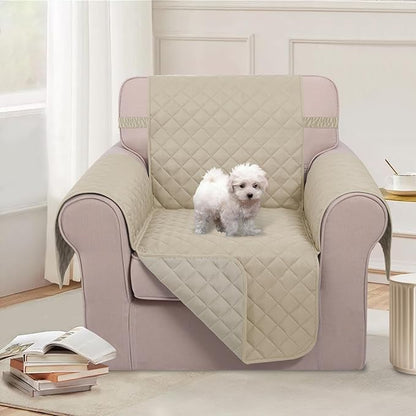 U-NICE HOME Reversible Oversized Chair Covers Quilted Water Repellent Pet Protectors with Elastic Straps(28''Armchair, Sand/Beige)