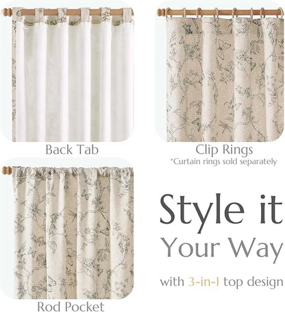 jinchan Floral Curtains Lined Linen Blend Curtain for Living Room 63 Inch Length Grey Farmhouse Curtains French Country Flower Gray Patterned Curtain Drapes Back Tab Rod Pocket 2 Panels