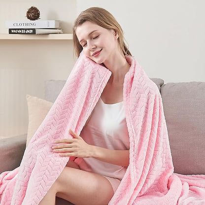 inhand Pink Fleece King Blanket for Bed, Super Soft Flannel Cozy Blankets for Adults, Lightweight Leaves Pattern Fuzzy Blanket for Office,Travel, Warm Plush Blankets for All Season, 90x108 Inches
