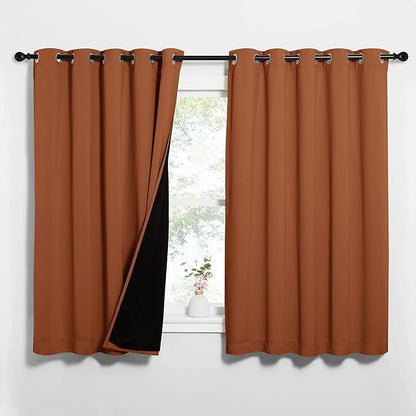 NICETOWN Burnt Orange 100% Blackout Lined Curtains, 2 Thick Layers Completely Blackout Window Treatment Thermal Insulated Drapes for Kitchen/Bedroom (1 Pair, 62" Width x 63" Length Each Panel)