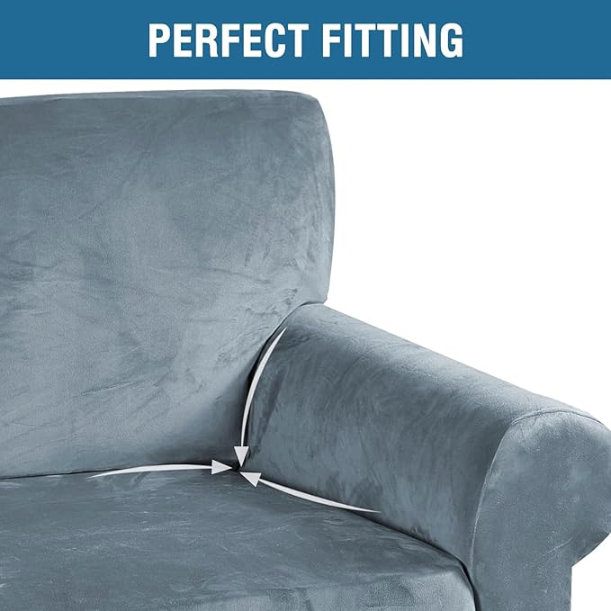 H.VERSAILTEX Stretch Velvet Sofa Covers for 3 Cushion Couch Covers Sofa Slipcovers Furniture Protector Soft with Non Slip Elastic Bottom, Crafted from Comfy Rich Velour (Sofa 72'-90', Stone Blue)