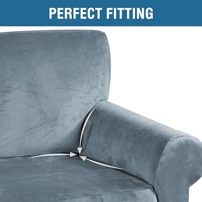 H.VERSAILTEX Stretch Velvet Armchair Cover Couch Covers 1 Cushion Chair Slipcover for Living Room Furniture Cover Crafted from Thick Comfy Rich Velour (Chair 31"-49", Stone Blue)