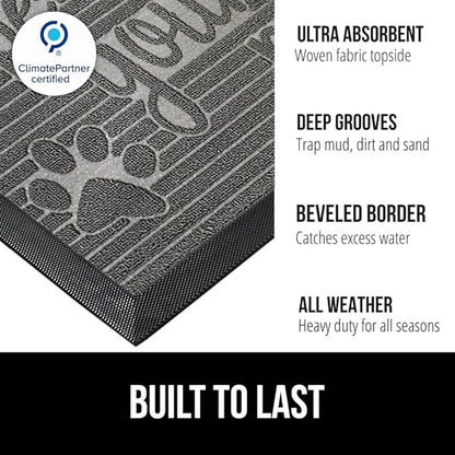 GORILLA GRIP 100% Waterproof All-Season WeatherMAX Doormat US Designed Natural Rubber, Stain and Fade Resistant, Low Profile Indoor Outdoor Door Mats, Easy Clean Patio Mat, 29x17, Stone Paws