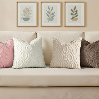 decorUhome Throw Pillow Covers 24x24 Inch Set of 2, Soft Plush Faux Wool Pink Solid Couch Pillow Covers, Accent Euro Sham Farmhouse Neutral Square Pillow Cases for Sofa Bed Living Room