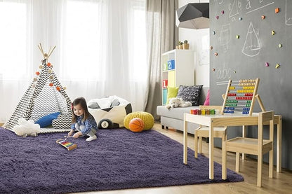 TWINNIS Super Soft Shaggy Rugs Fluffy Carpets 6x9 Feet, Indoor Modern Plush Area Rugs for Living Room Bedroom Kids Room Nursery Home Decor, Upgrade Anti-Skid Rectangular Fuzzy Rug, Grey Purple