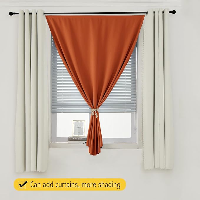 Self Adhesive Curtains Portable Blackout Curtain Simple and Easy to Install Bedroom Window Thermal Lnsulated Kitchen Room Darkening Black Small Drapes, 47" W X 71" L, Orange, 1 Panel