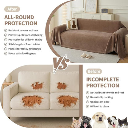 Couch Cover for Dogs, Boho Sofa Covers for 3 Cushion Couch, Chenille Sofa Slipcover for Pets Washable, L-Shape Sectional Couch Loveseat Cover Soft Throw Blankets with Tassels(91x134,Coffee)