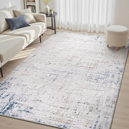 4 x 6 Area Rugs for Living Room, Machine Washable Non Slip Rug Ultra Soft Low Pile Indoor Carpet Modern Abstract Rugs for Bedroom Office Room Dining Room Beside, Blue/Grey