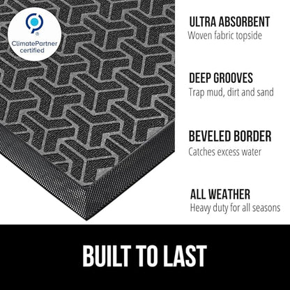 GORILLA GRIP 100% Waterproof All-Season WeatherMAX Doormat, US Designed Natural Rubber, Stain and Fade Resistant, Low Profile Indoor Outdoor Door Mats, Easy Clean Patio Mat, 29x17, Slate Geometric