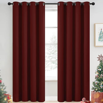 Yakamok Blackout Curtains for Bedroom, Thermal Insulated Blackout Window Curtains with Grommet Top for Living Room- Burgundy Red- 52W x 84L -2 Panels