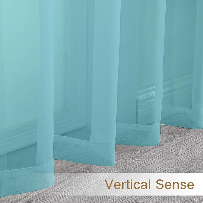 Chyhomenyc Sheer Curtains 54 Inch Long 2 Panels Set, Light Filtering Short Soft Airy Short Cafe Curtains, Modern Rod Pocket for Dinning Living Room Bedroom, Each 42Wx54L in, 2PCS, Aqua