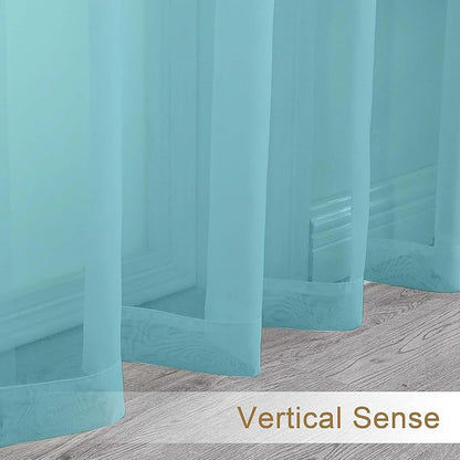 Chyhomenyc Aqua Sheer Curtains 30 inch Length 2 Panels, Light Filtering Voile Rod Pocket Short Window Curtians for Bathroom Living Room Farmhouse Small Windows, 42Wx30L inches