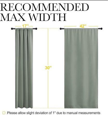 NICETOWN 2 Panels Blackout Curtains, Rod Pocket Thermal Insulated Drapes for Kitchen, Heavy Duty Small Window Treatment for Dorm Room, Studio Apartment, Basement (Greyish Green, W42 x L30)