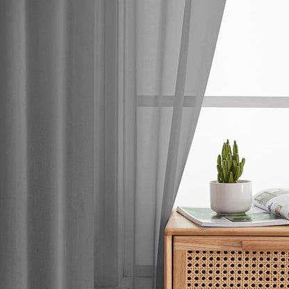 Grey Kitchen Curtains 30 Inch Length Tier 2 PCS, Solid Soft Half Curtains for Windows, Grey Sheer Rod Pocket Drapes for Bathroom Basement Small Window Curtain, 42" Wx30 L Inches