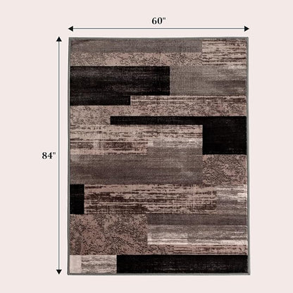 5x7 Washable Area Rugs for Living Room and Bedroom, Vintage Checkered Pattern Non-Slip Carpet, Stain Resistant Low Pile Soft Rug for Dining Room,Office,Nursery,Kids Room(5x7,Chocolate)