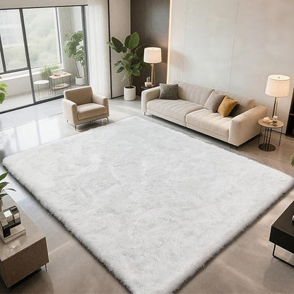 Shag Area Rugs for Bedroom Living Room,6X9 Ultra Soft White Fluffy Area Rugs for Dorm, Indoor Carpet Nursery Rugs for Kids Room Home Decor,White