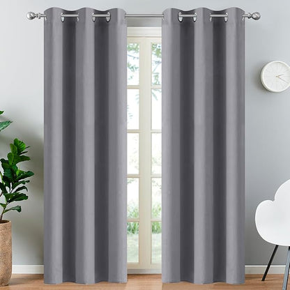 Yakamok Blackout Curtains Room Darkening Thermal Insulated Window Panels,Solid Grommet Top Drapes for Bedroom/Living Room(38Wx90L, Grey, 2 Panels)