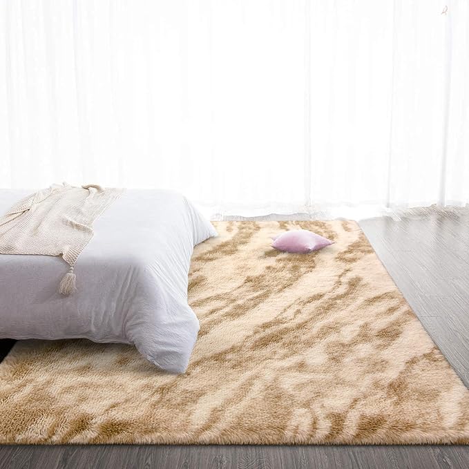 TWINNIS Super Soft Shaggy Rugs Fluffy Carpets, 5x8 Feet, Indoor Modern Plush Area Rugs for Living Room Bedroom Kids Room Nursery Home Decor, Upgrade Anti-Skid Rectangular Fuzzy Rug, Beige Brown