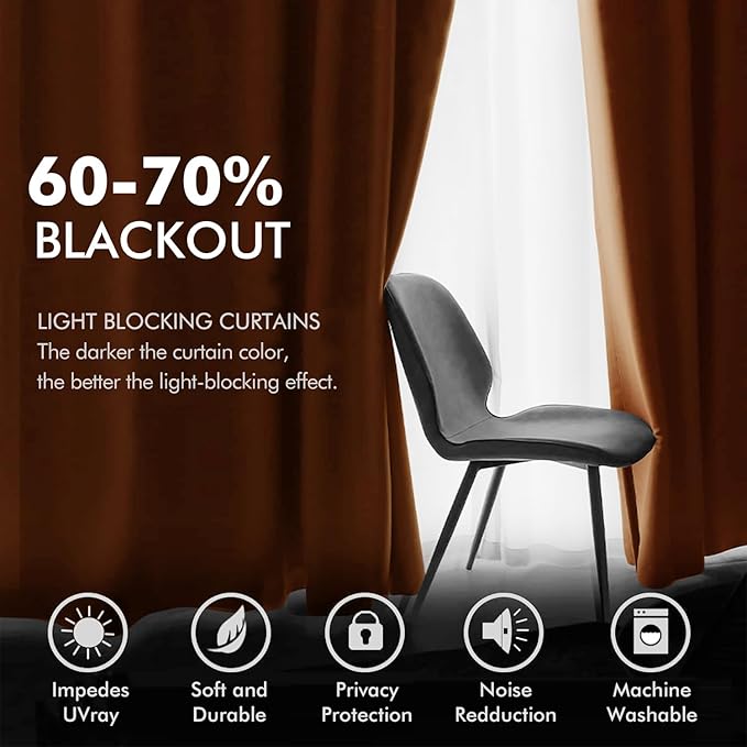 MIULEE Orange Velvet Curtains for Fall Living Room Thermal Insulated Soundproof Room Darkening Terracotta Blackout Curtains/Grommet Window Rust Drapes for Home Theatre 52 x 84 Inch Set of 2