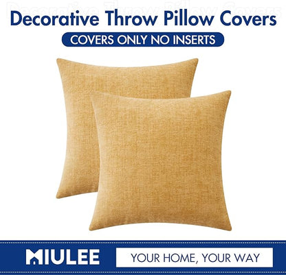 MIULEE Pack of 2 Couch Throw Pillow Covers 16x16 Inch Soft Gold Chenille Pillow Covers for Sofa Living Room Spring Home Decor Couch Solid Dyed Cases