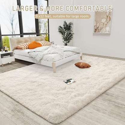 LOCHAS Ultra Soft Indoor Modern Area Rugs Fluffy Living Room Carpets for Children Bedroom Home Decor Nursery Rug 9x12 Feet, Cream