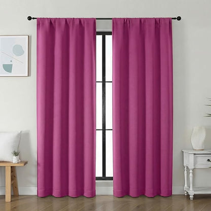 Simplebrand Ava Hot Pink Blackout Curtains for Bedroom 72 Inch Length 2 Panels Set, Privacy Thermal Insulated Rod Pocket Door Window Curtains for Patio French Door Front Door, W40 x L72 Inch