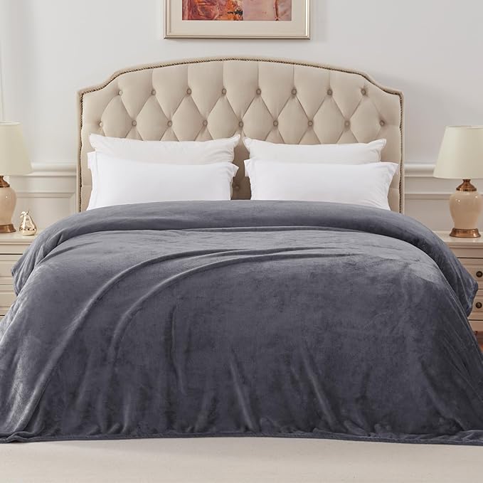 Exclusivo Mezcla Fleece Blanket Twin Size for Bed, Super Soft and Warm, All Season, Cozy, Plush, Lightweight, 90x66 Inches, Dark Grey