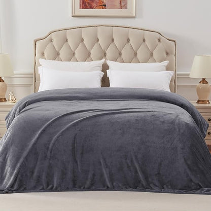Exclusivo Mezcla Fleece Blanket Twin Size for Bed, Super Soft and Warm, All Season, Cozy, Plush, Lightweight, 90x66 Inches, Dark Grey