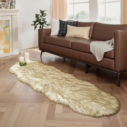 Ciicool Ultra Soft Faux Sheepskin Fur Rug Fluffy Rug for Bedroom Fuzzy Carpet for Living Room Kid's Room Nursery Decor, White Gradient Dark Green 2 x 6 Feet