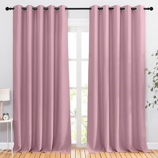NICETOWN Blackout Room Divider Curtains 118 inches Long 2 Panels, Grommet Sliding Door Curtains Solid Window Treatments Sound Reducing for Living Room, W66 x L118, Crystal Pink