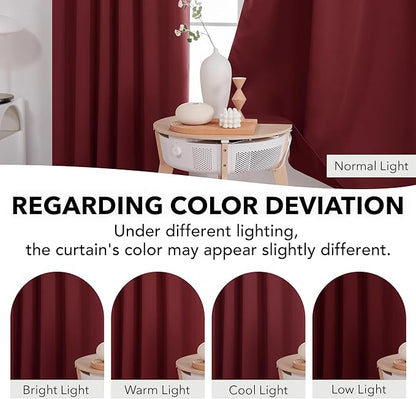Deconovo Blackout Curtains for Living Room Thermal Insulated Back Tab and Rod Pocket Room Darkening Curtains 52Wx72L Inch Burgundy Red 2 Panels