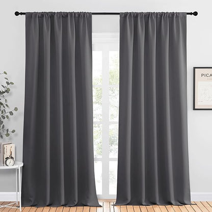 NICETOWN Blackout Curtain Panels for Window - Energy Efficient & Noise Reducing Thermal Insulated Rod Pocket Blackout Drapes/Draperies for Living Room (Grey, 2 Panels, W52 inches x L95 inches)
