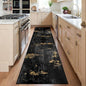 Washable Area Rugs 2'x6' Non-Slip Modern Abstract Soft for Living Room Entryway Bedroom Nursery, Print Pattern, Dark Black Gold