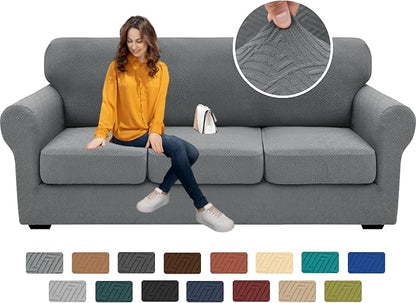 XINEAGE 2026 New 4 Pieces Couch Covers for 3 Cushion Couch Super Stretch Thick Soft Sofa Cover Anti Slip Sofa Slipcover Dogs Cats Furniture Protector (Light Gray, 71"-91")