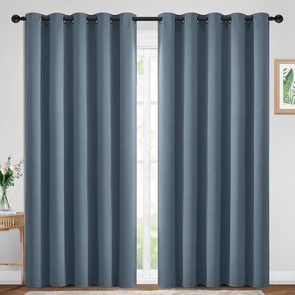 Yakamok Blackout Curtains Room Darkening Thermal Insulated Window Panels,Solid Grommet Top Drapes for Bedroom/Living Room(70Wx84L, Stone Blue, 2 Panels)