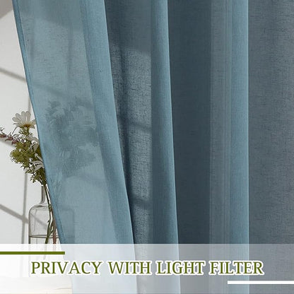 NICETOWN Linen Blend Semi Sheer Curtains, (Smoke Blue) Grommet Top Privacy with Light Penetration Flax Sheer Curtains & Drapes for Living Room/Bedroom, W52 x L108, 2 Panels