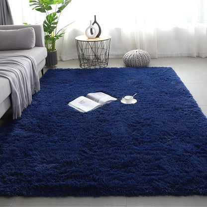 Shag Area Rugs for Bedroom Living Room,Ultra Soft Fluffy Area Rugs for Dorm,Indoor Carpet Nursery Rugs for Kids Girls Room Home Decor (Blue, 9X12 Feet)